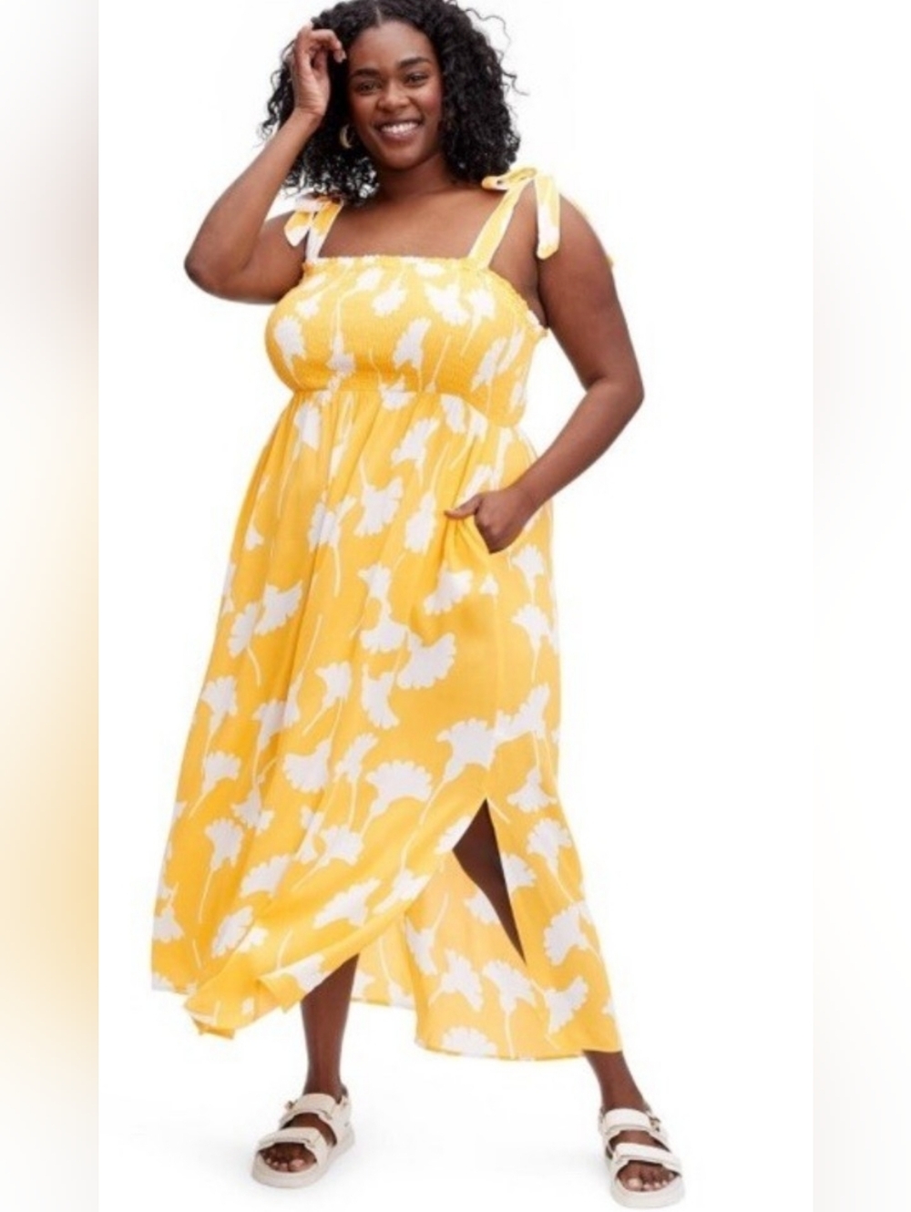 Diane Von Furstenberg Yellow and White Floral Tie-Shoulder Maxi Dress Sizr 1X - Picture 3 of 6